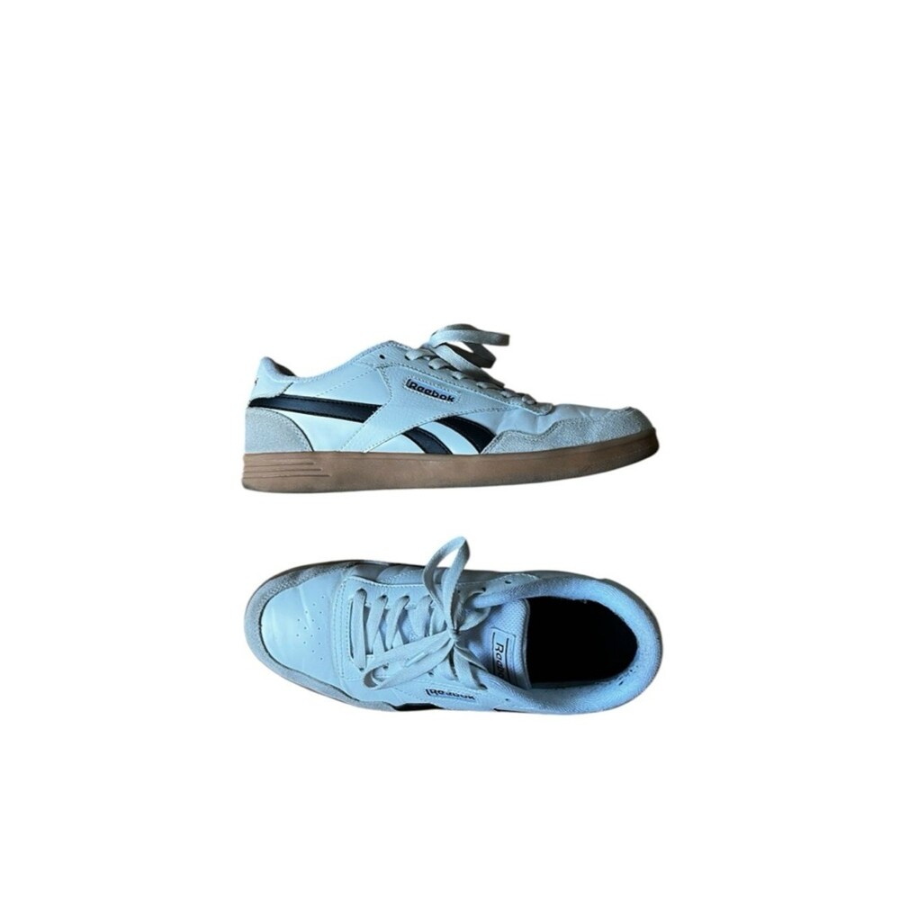 Reebok White Sneakers with Navy Stripes